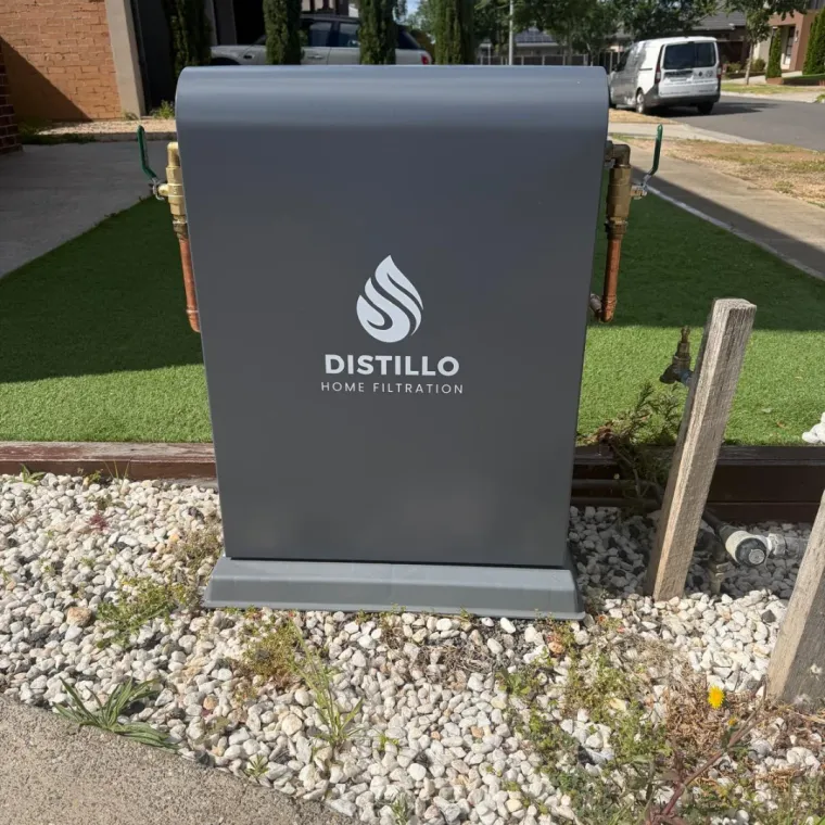 Distillo whole-home filtration cabinet installed outside a Melbourne home