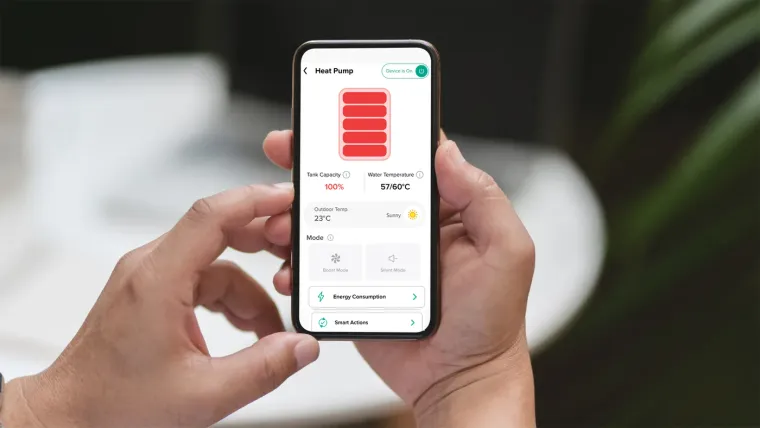 Phone showing the Emerald app heat pump screen