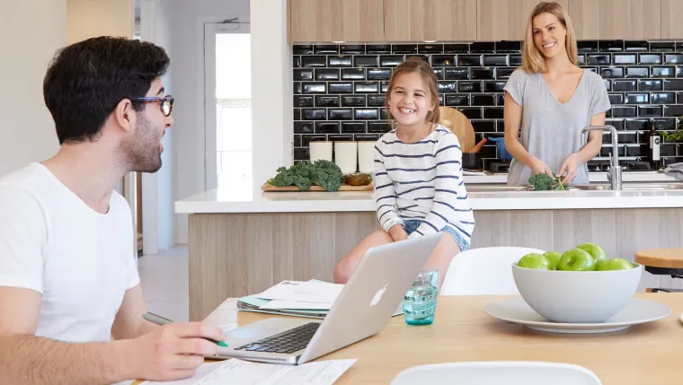 Family together in a comfortable kitchen